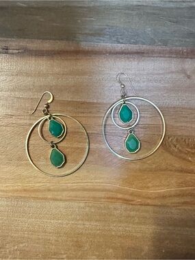 Shonto Canyon Green Stone Hoop Dangle Earrings Boho Southwestern Artisan